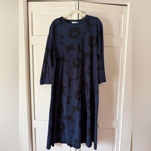 Marimekko EUC Navy Floral A-Line Midi Dress
